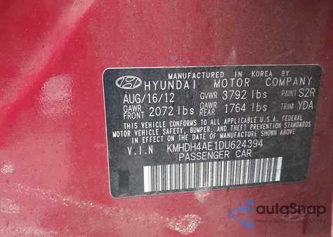 2013 Hyundai Elantra Gls z USA, uszkodzony, nr VIN KMHDH4AE1DU624394